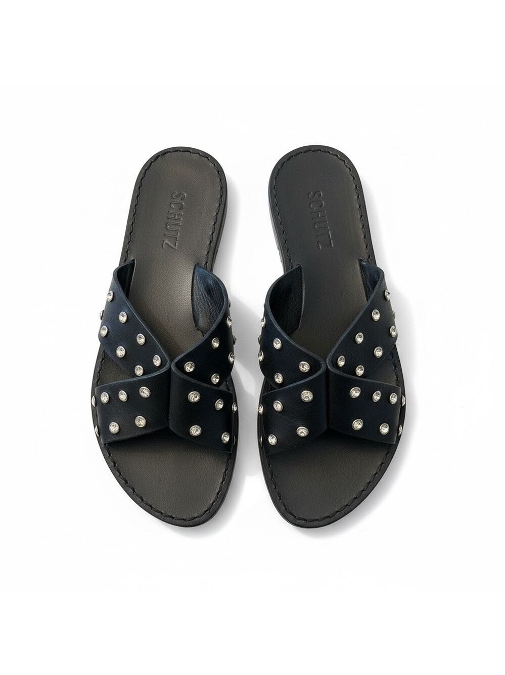 SCHUTZ Black Studded Slide Sandals